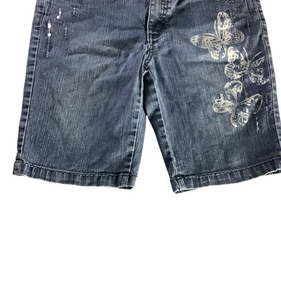 Girls Butterfly Print Denim Bermuda Shorts Size 14 1/2 Elastic Waist - Picture 6 of 12